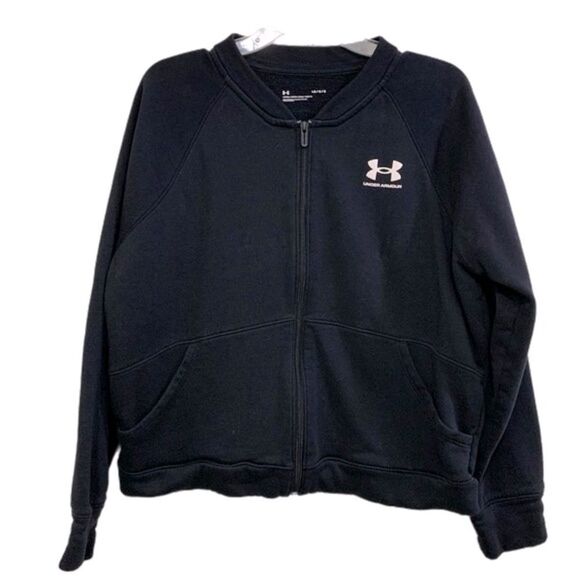 UNDER ARMOUR Sweatshirt men’s large black full zip kangaroo pocket cotton. - Picture 1 of 10